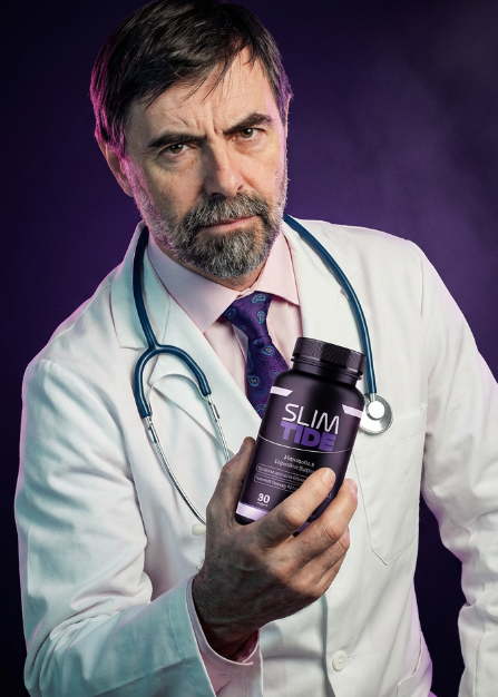 Doctor holding SlimTide supplement — physician-recommended natural weight loss and gut health